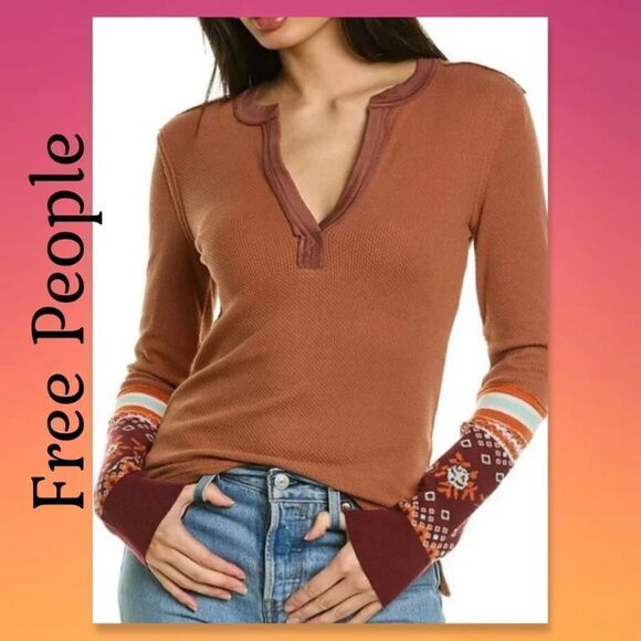 NWT Free People Mikah Layering Cuff Long Sleeve Thermal Autumn Combo - Picture 1 of 9